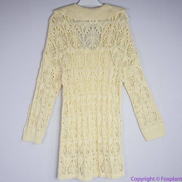 NEW Free People Elton Cream Crochet Knit Long Sleeve Mini‎ Dress, L - Picture 11 of 16